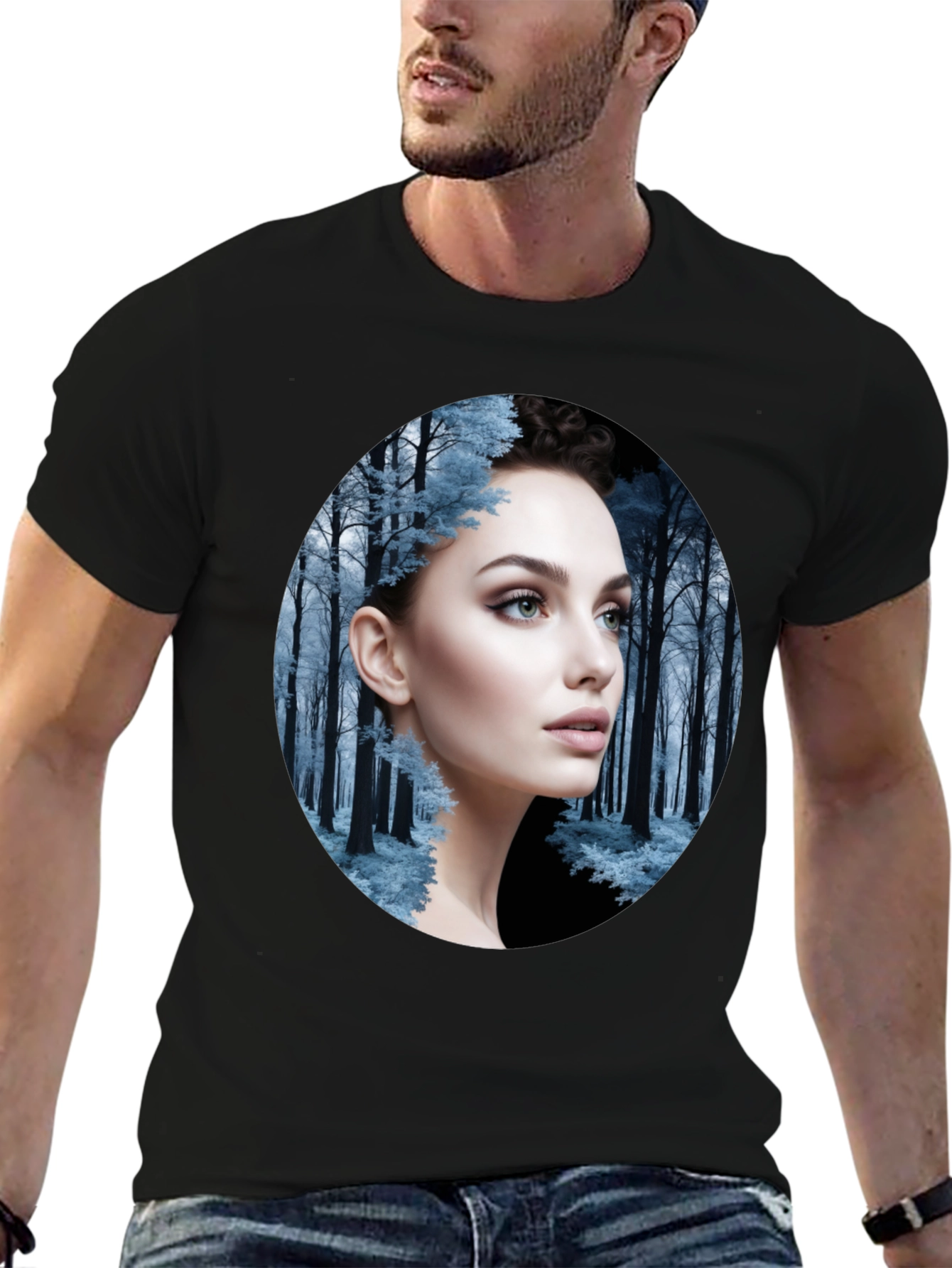 Black Woman in Winter Forest Black T-Shirt view 6