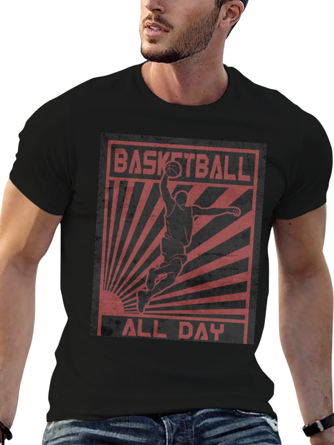 Black Basketball All Day Graphic Tee - Black Cotton T-Shirt view 6