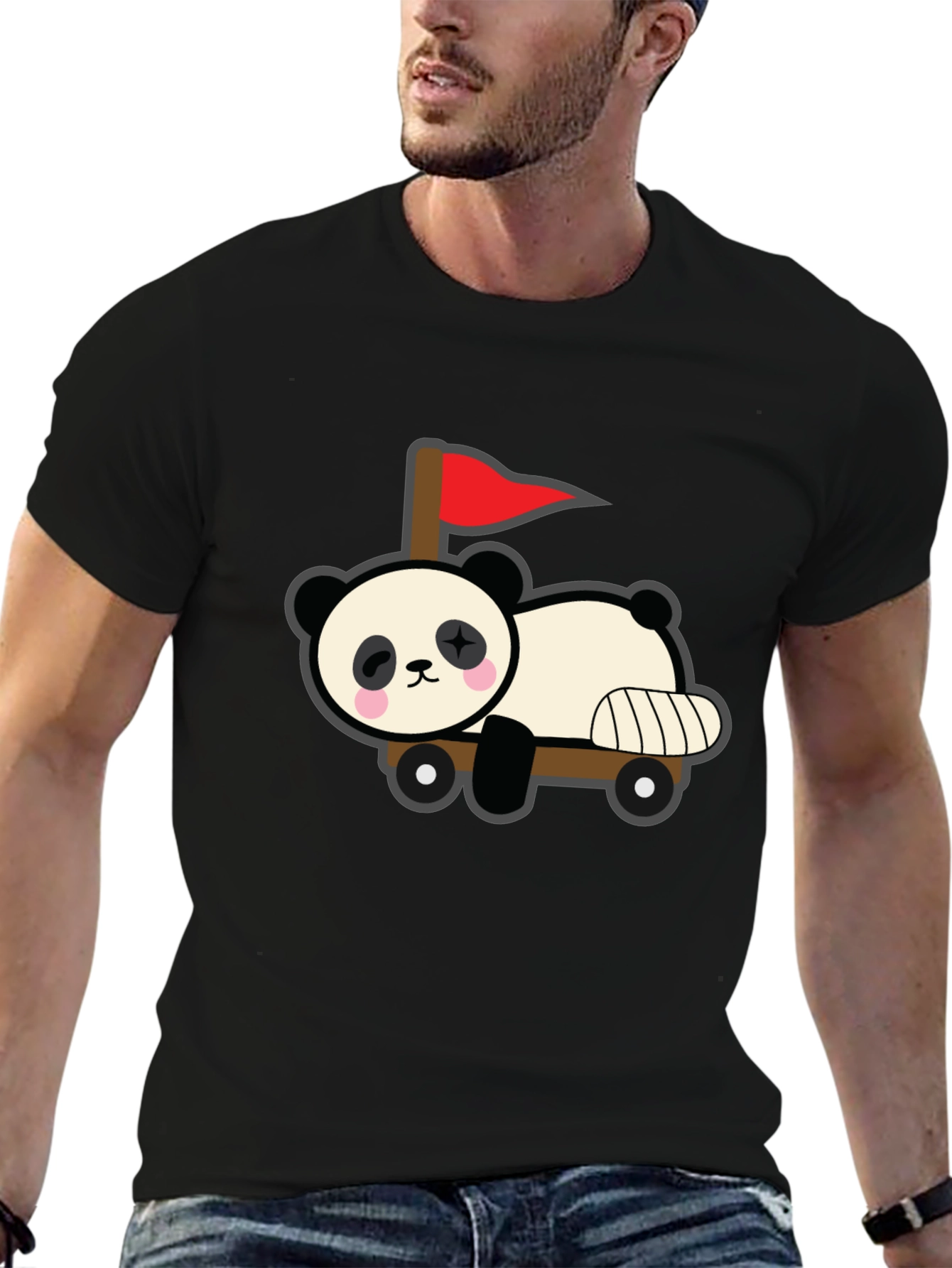 Black Cute Panda Car T-Shirt - Black view 6