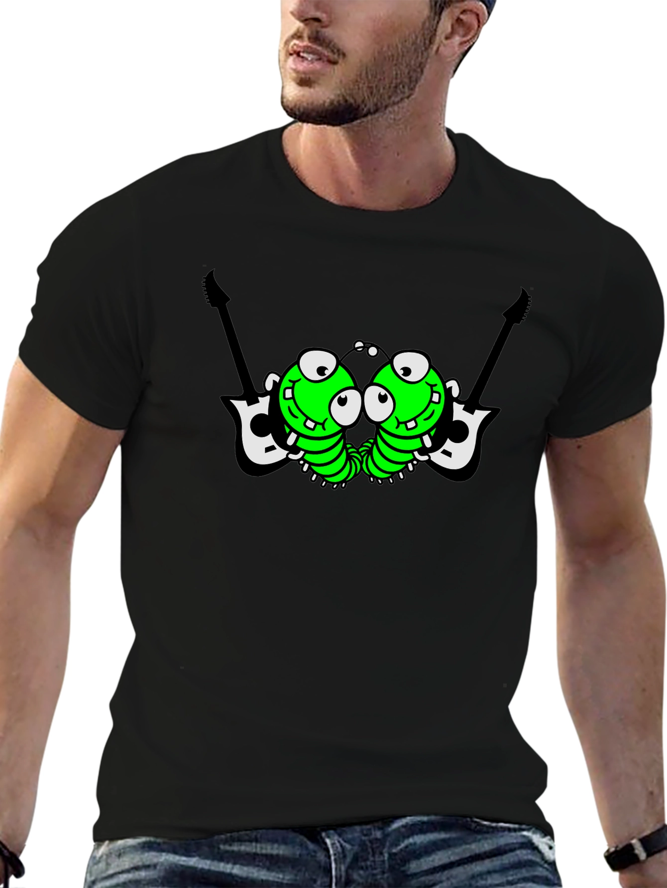 Black Cartoon Caterpillar Band T-Shirt view 6