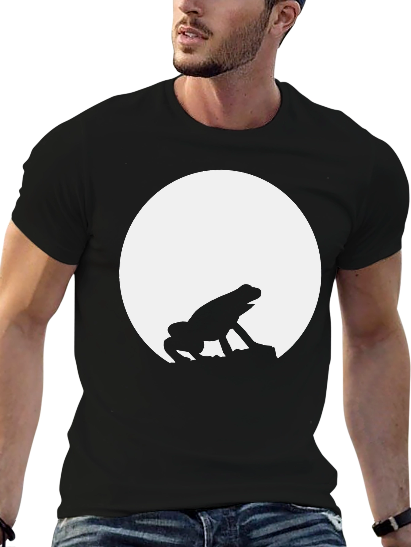 Black Frog Moon Silhouette Black T-Shirt view 6