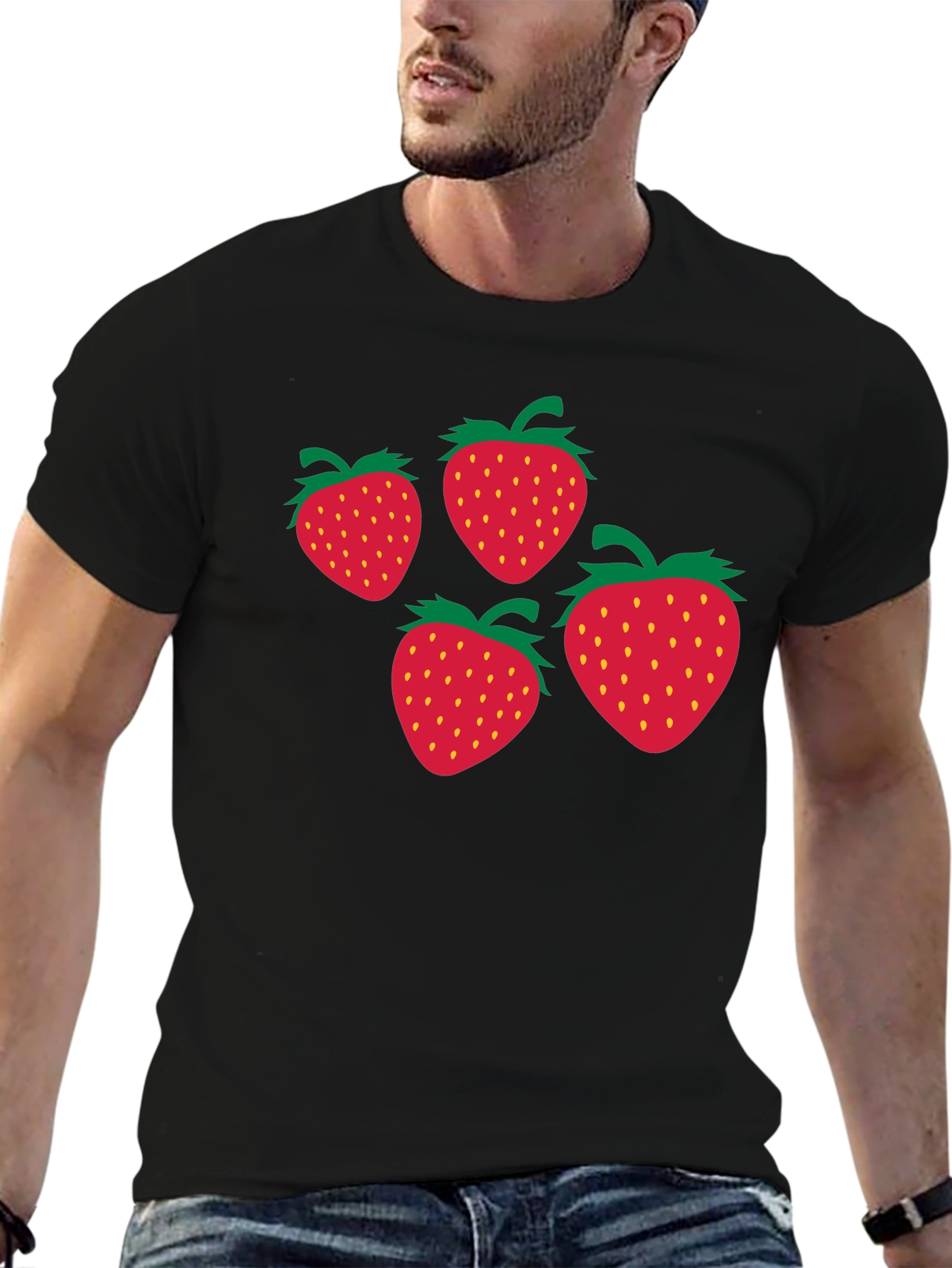 Black Strawberry Print Black T-Shirt view 6
