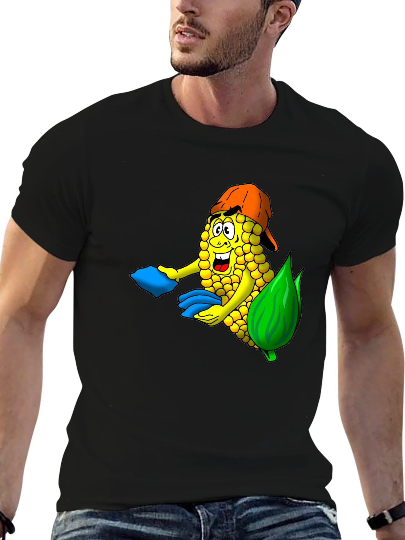 Black Corn Cob Cartoon T-Shirt view 6