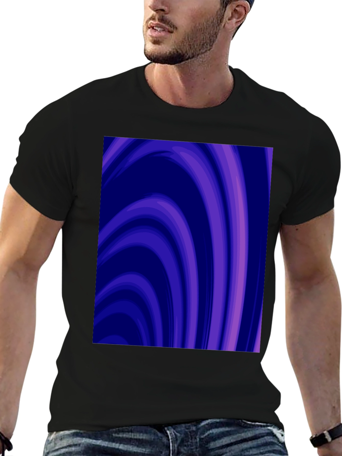 Black Abstract Purple Swirl Graphic Tee view 6