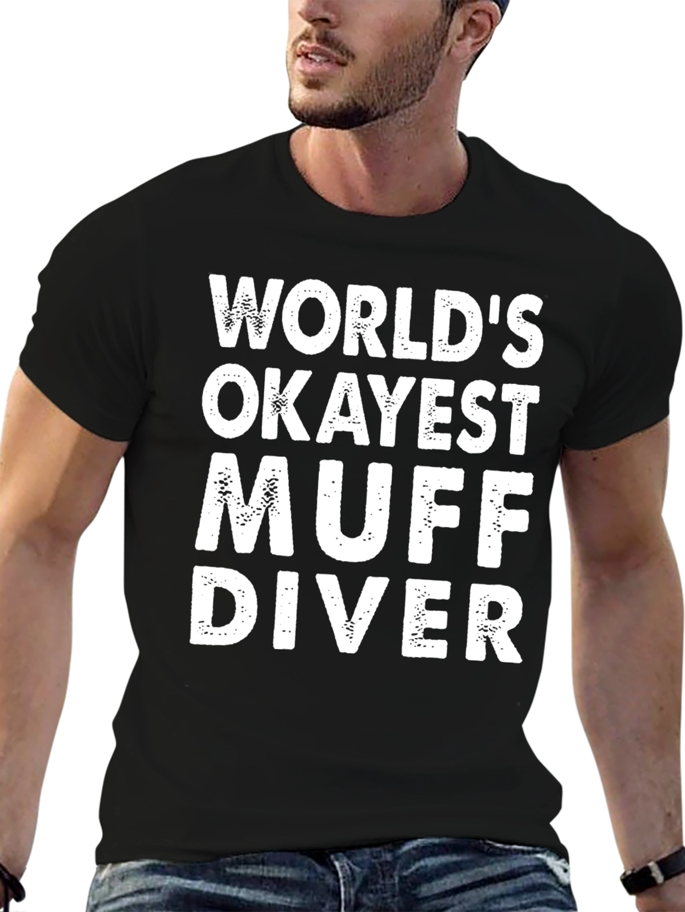 Black World's Okayest Muff Diver T-Shirt - Funny Adult Humor Tee view 6