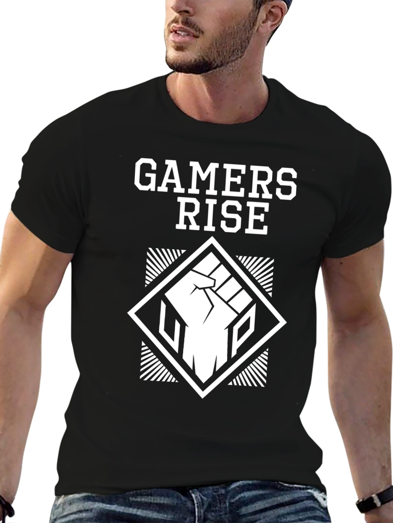 Black Gamers Rise Graphic Tee - Black Cotton T-Shirt view 6