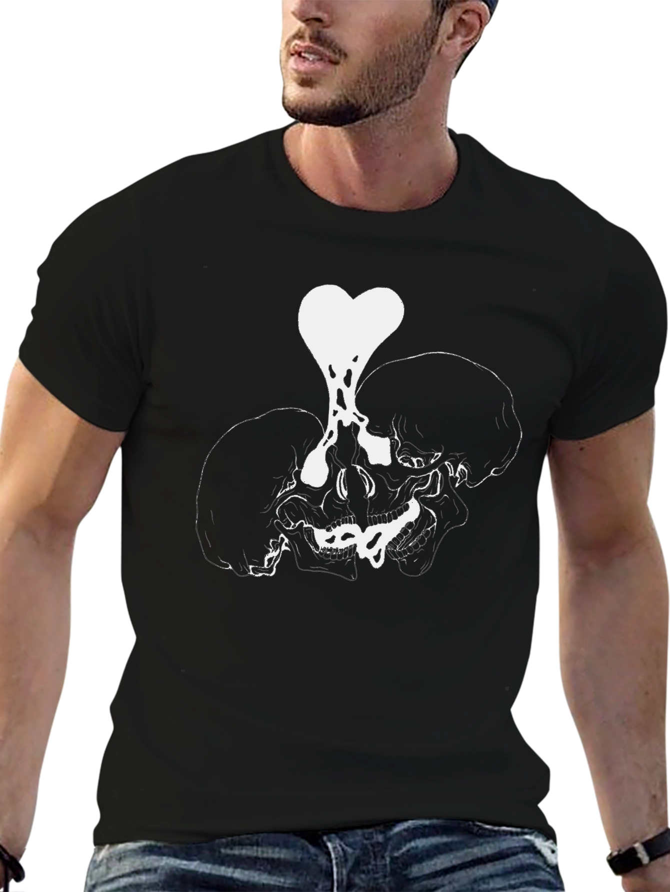Black Skull Heart Graphic Tee - Black view 6