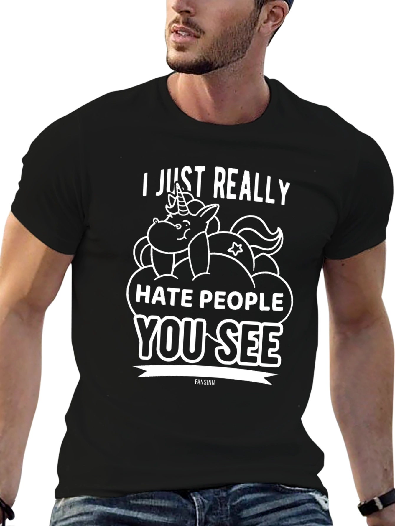 Black I Hate People Unicorn Graphic T-Shirt - Black view 6