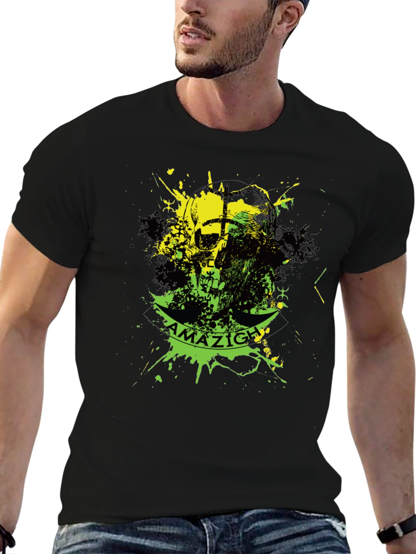 Black Amazigh Skull Graphic Black T-Shirt view 6