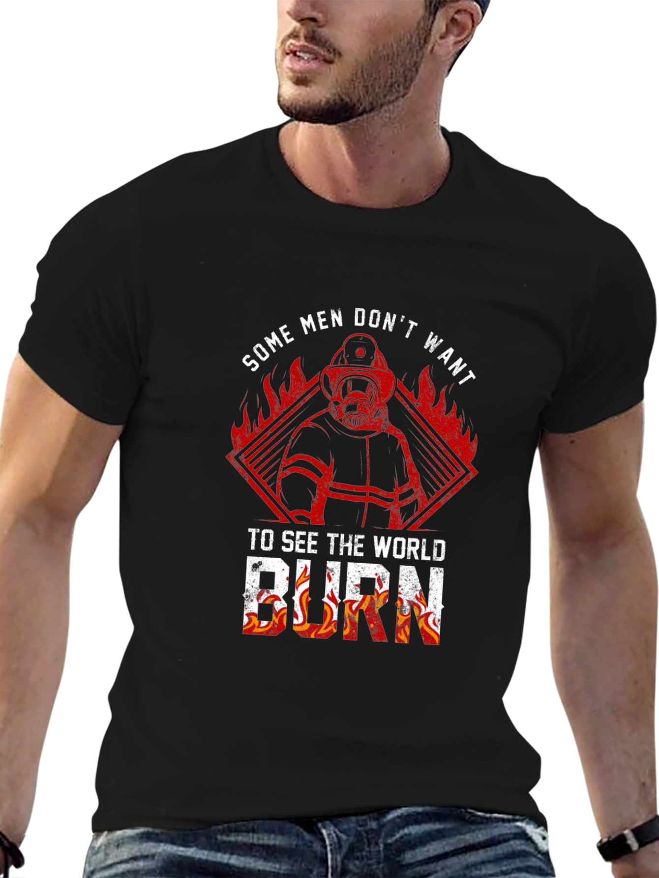 Black Firefighter Graphic Tee - Some Men Don't Want The World to Burn view 6