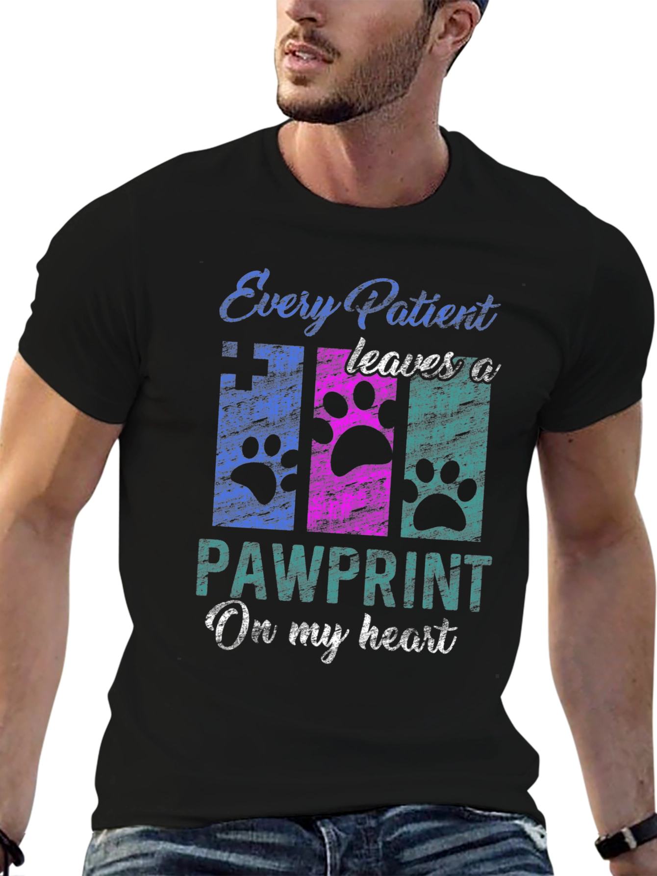 Black Pawprint Heart T-Shirt - Veterinary Love! view 6