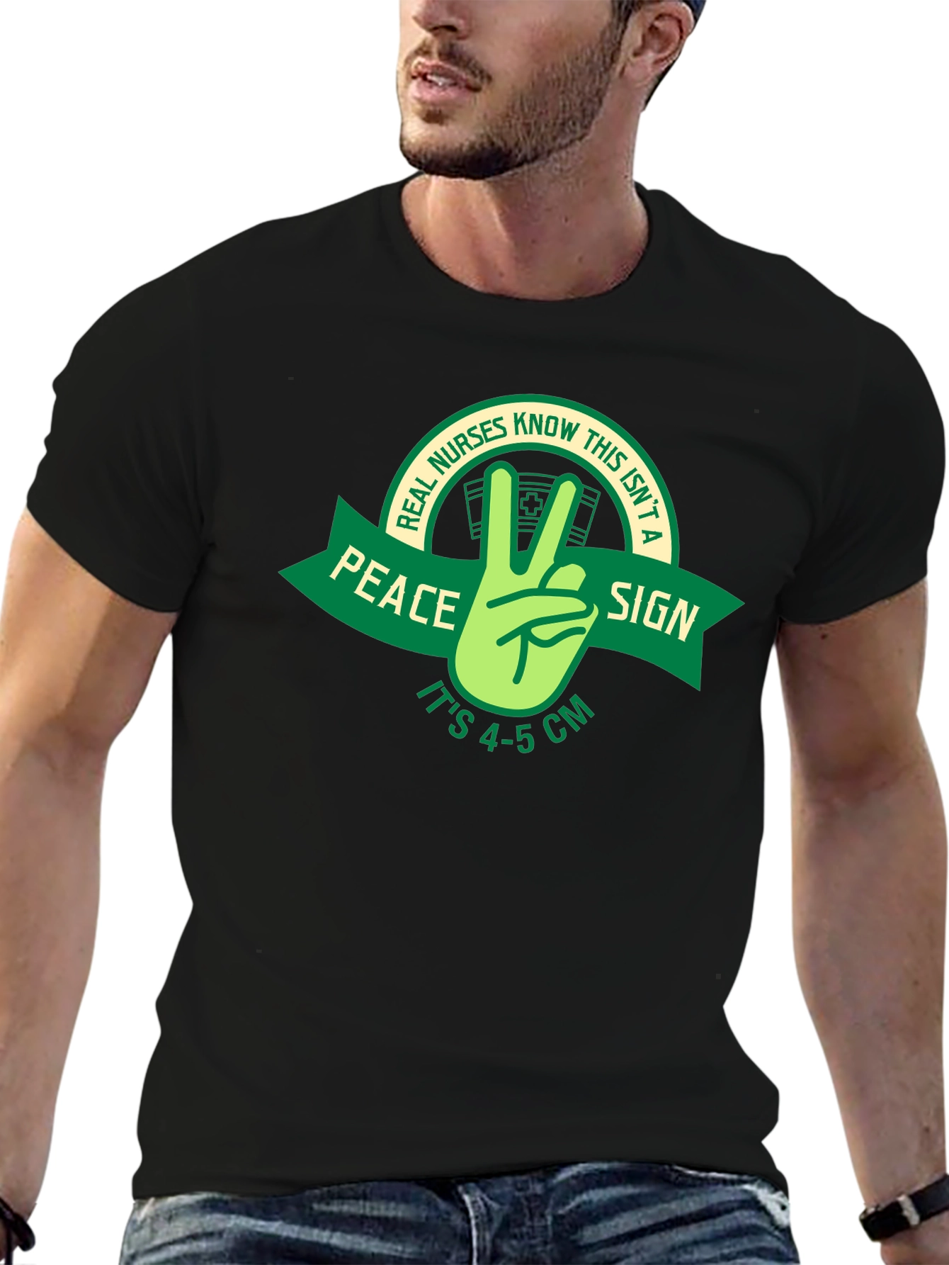 Black Funny Nurse T-Shirt - Peace Sign view 6