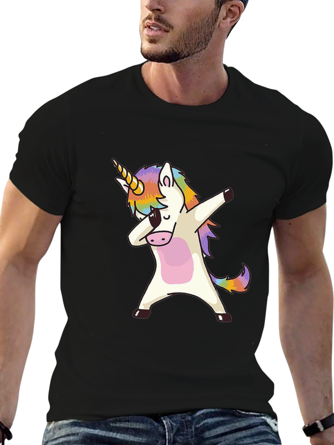Black Dabbing Unicorn Graphic Tee - Black view 6
