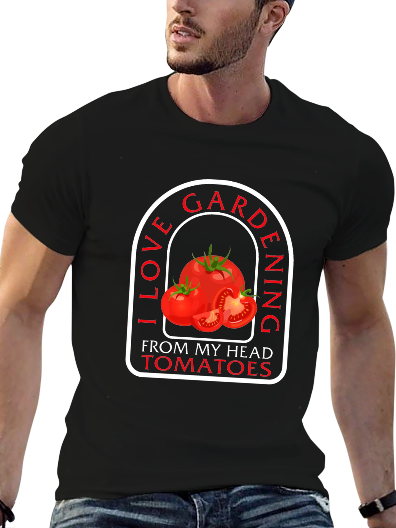 Black I Love Gardening From My Head Tomatoes Black T-Shirt view 6