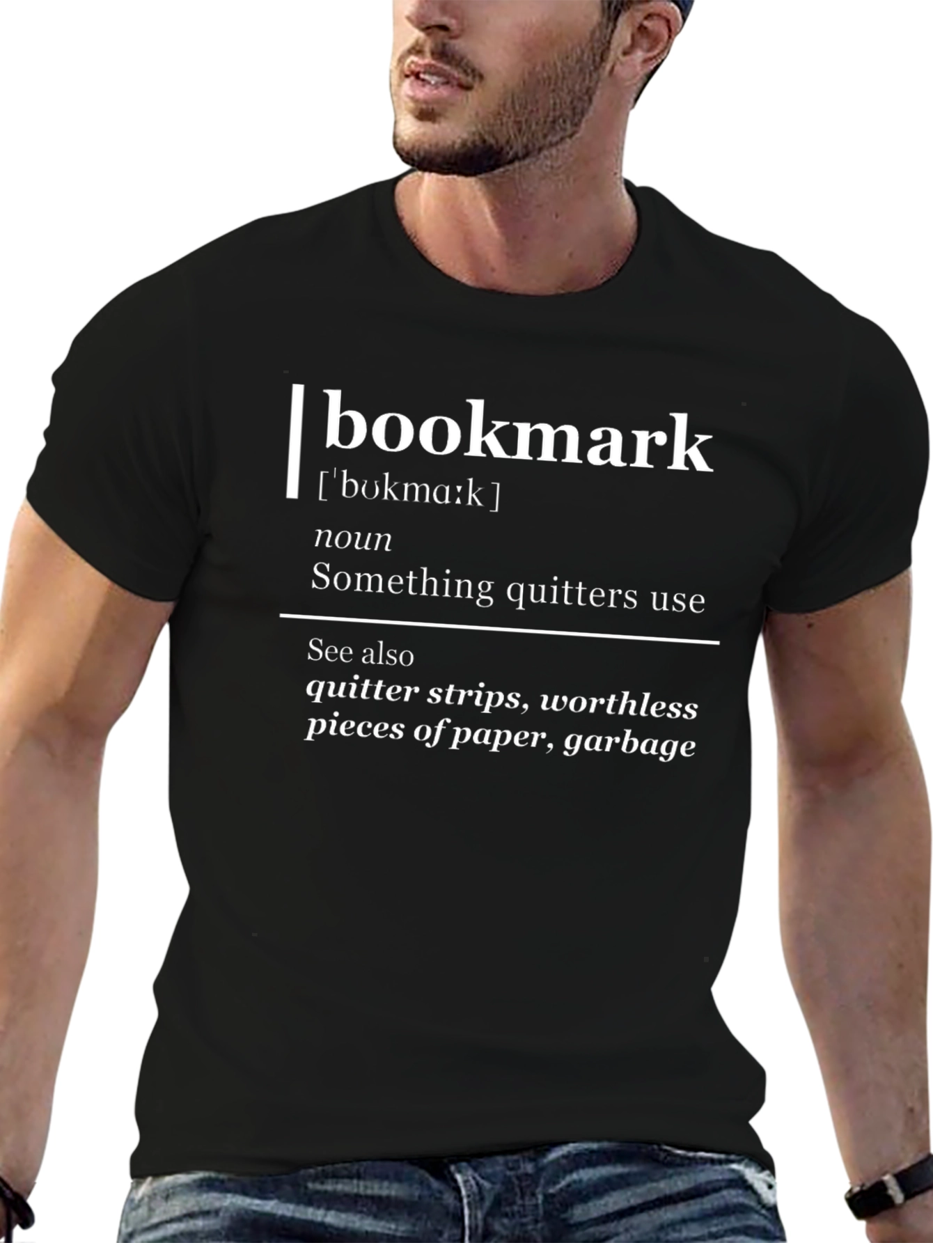 Black Quitter's Bookmark Definition Funny T-Shirt view 6