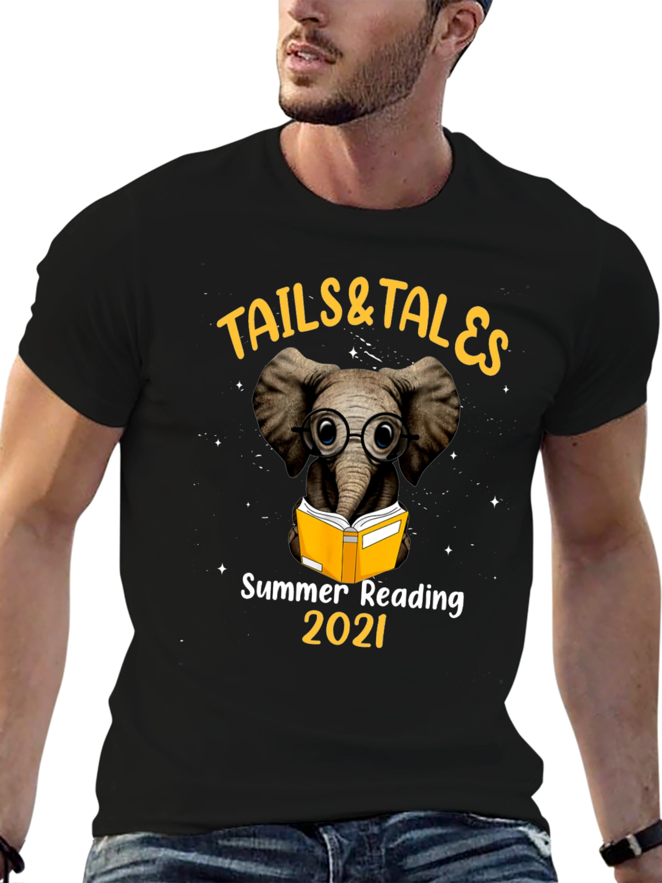 Black Tails & Tales Summer Reading 2021 Elephant T-Shirt view 6