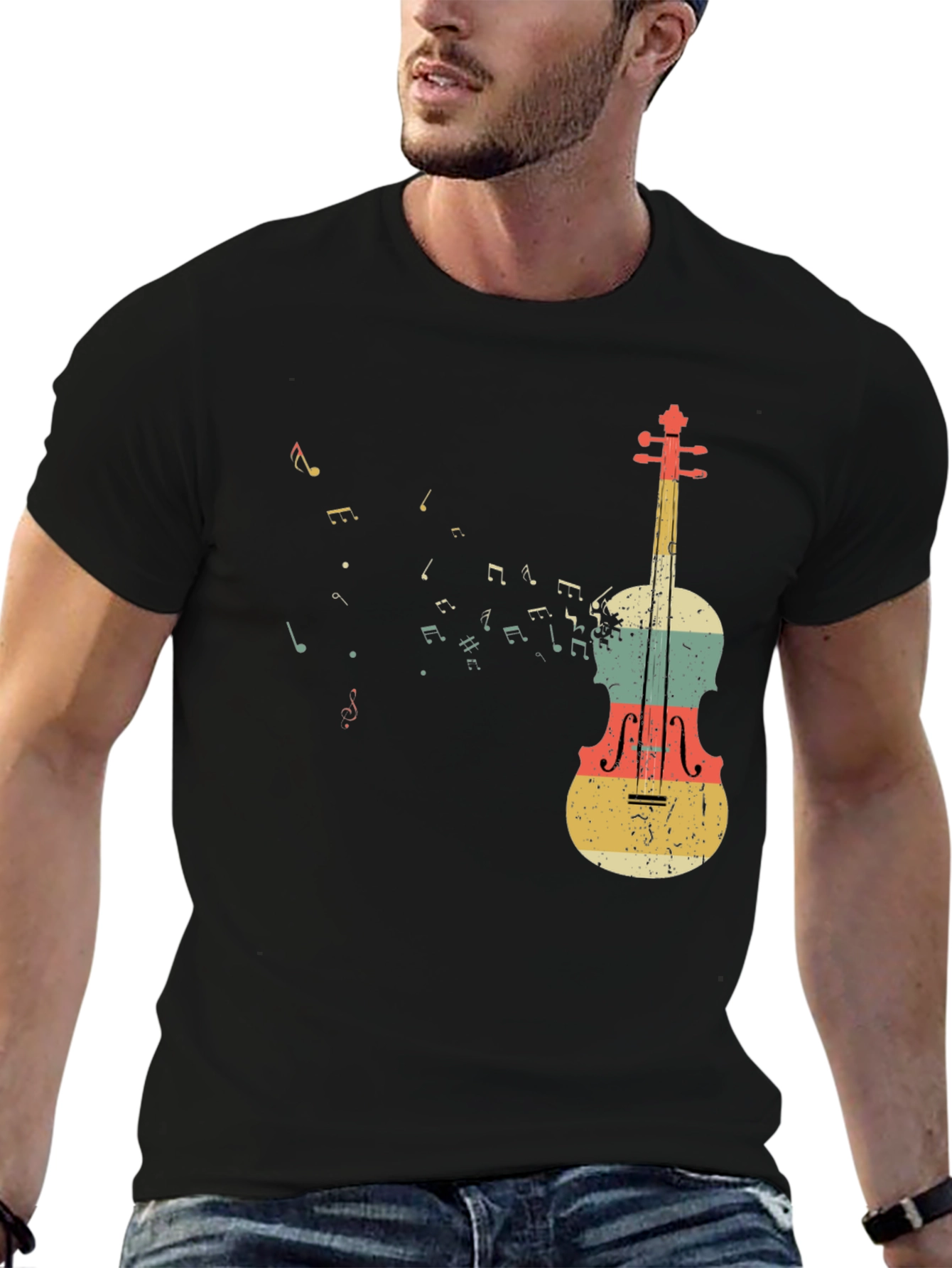 Black Musical Notes & Violin Graphic T-Shirt view 6