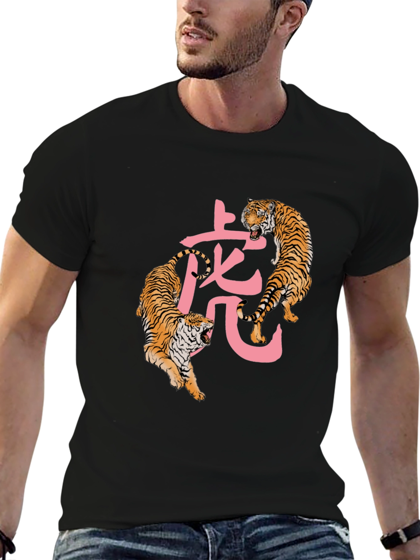 Black Tiger Graphic Tee - Men's Black Crew Neck T-Shirt view 6