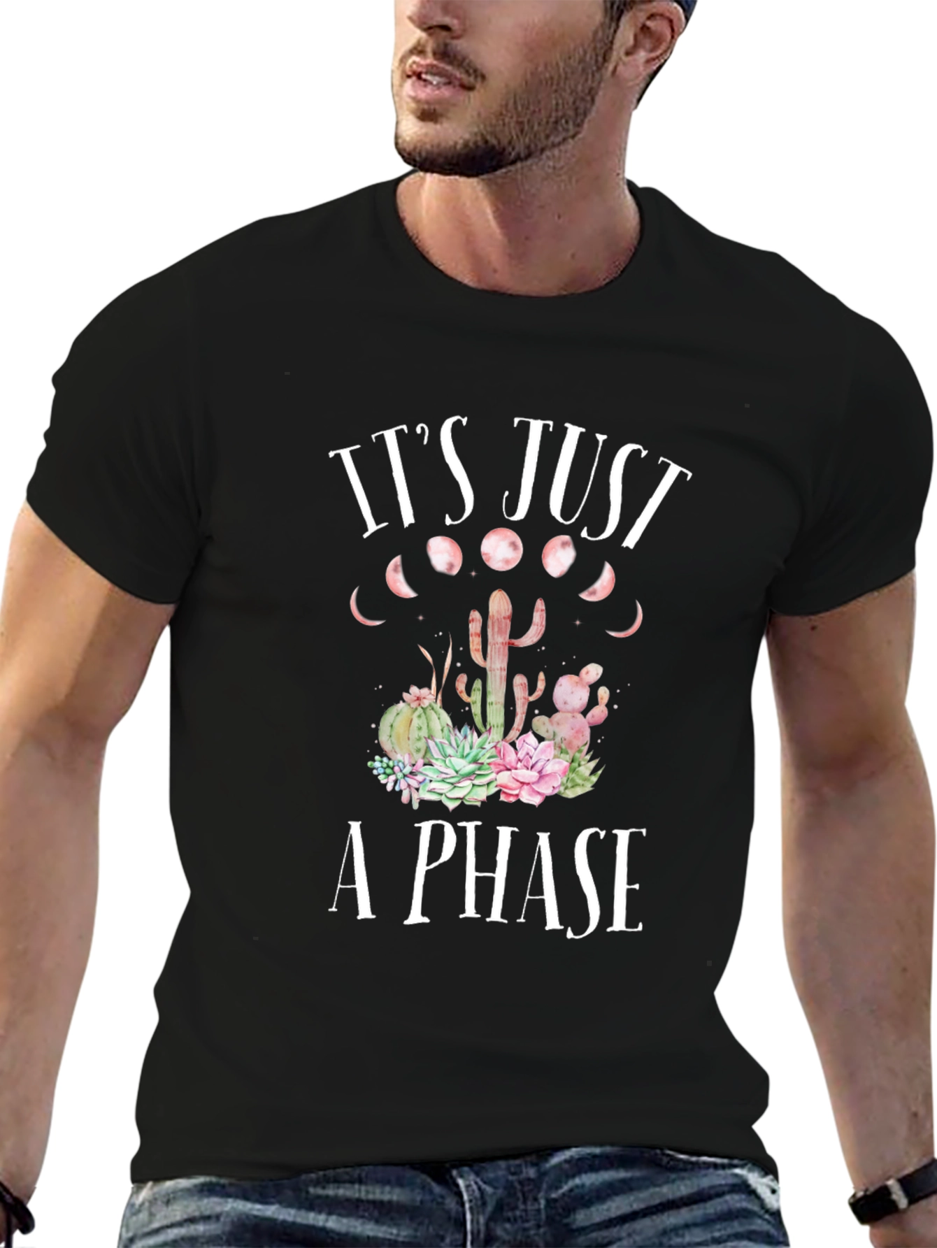 Black It's Just A Phase Cactus Graphic Tee view 6