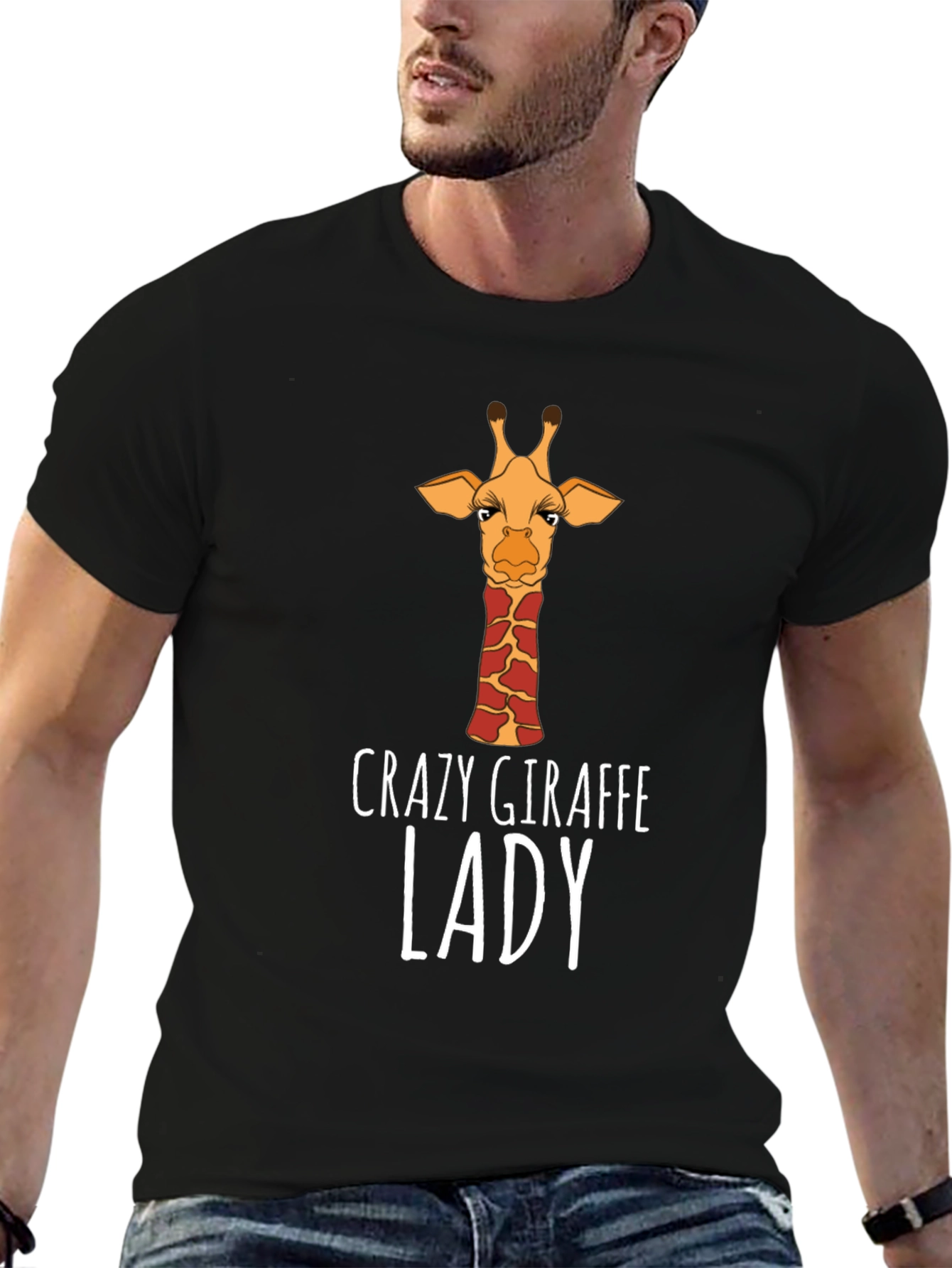 Black Crazy Giraffe Lady T-Shirt - Black view 6