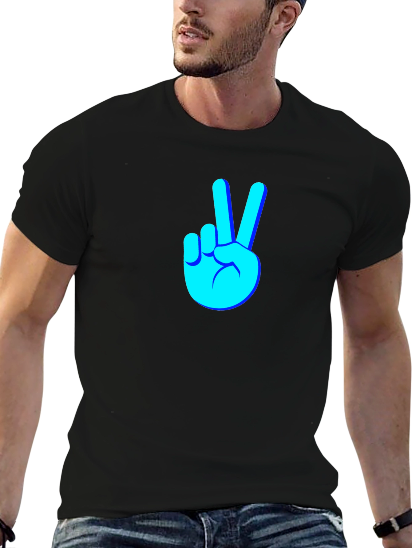 Black Cool Peace Sign Graphic Black T-Shirt view 6