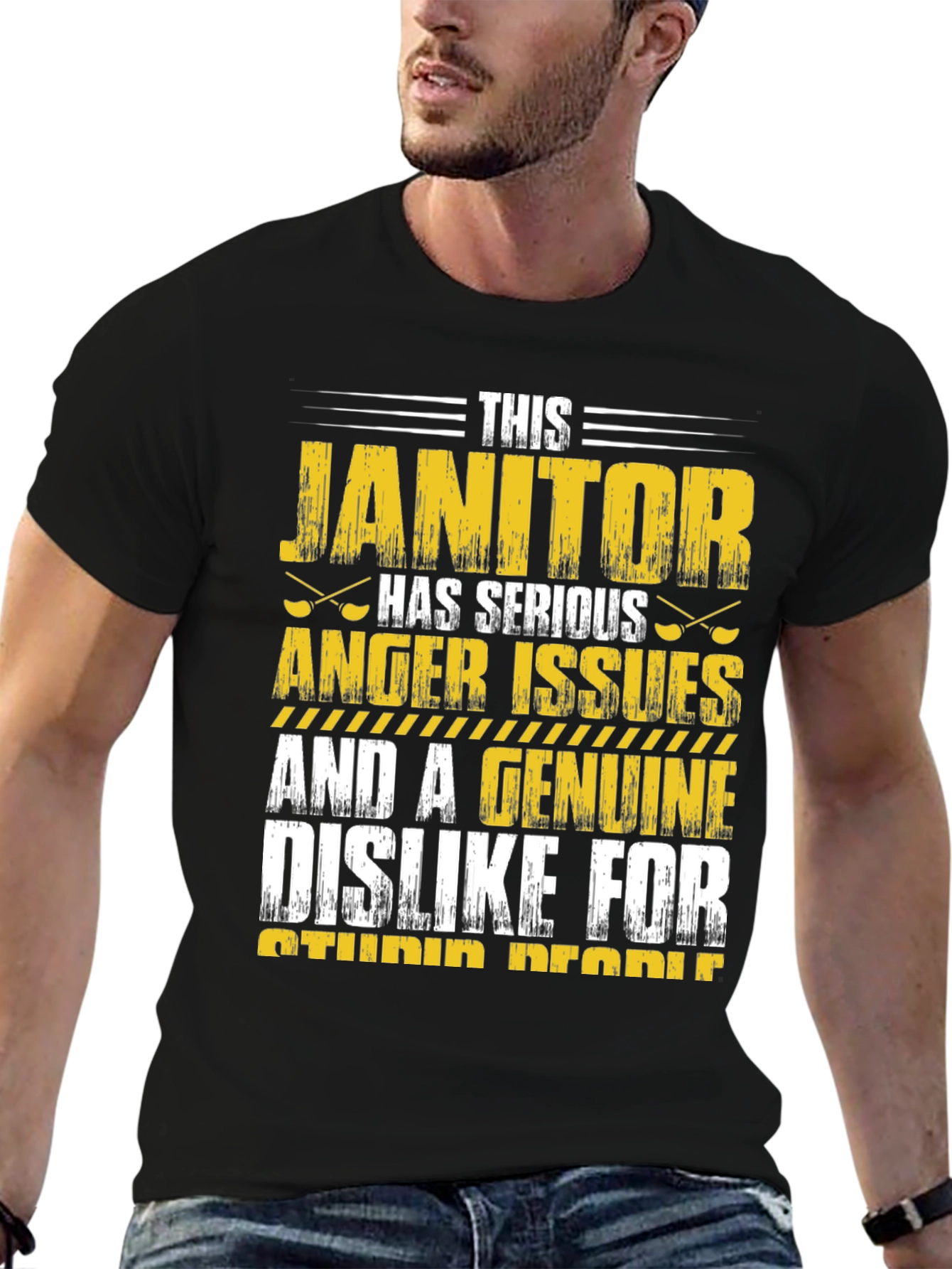 Black Janitor Anger Issues Graphic T-Shirt view 6