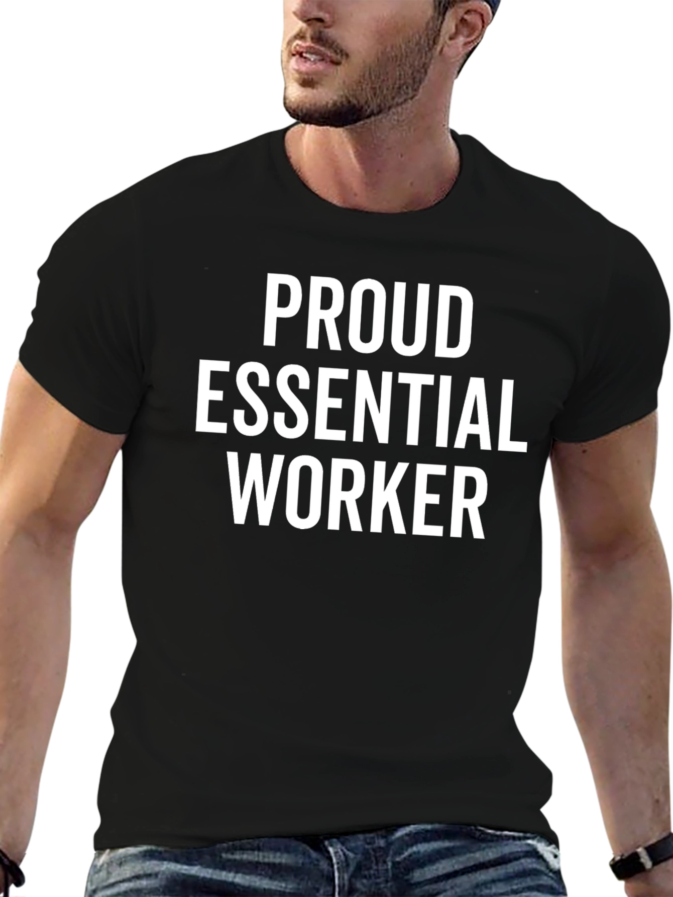 Black Proud Essential Worker Black T-Shirt view 6