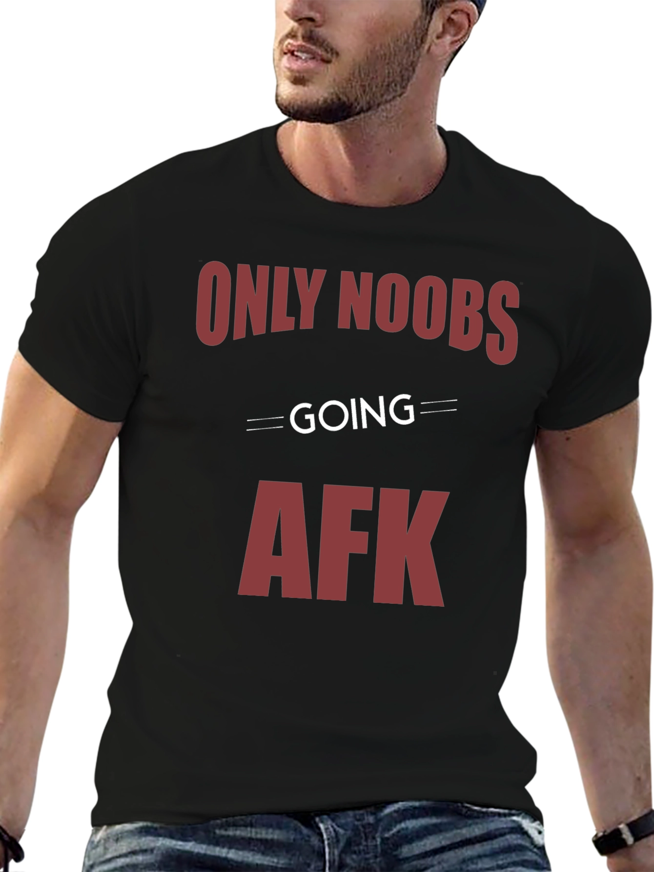 Black Only Noobs Going AFK Graphic Tee - Gamer Style view 6