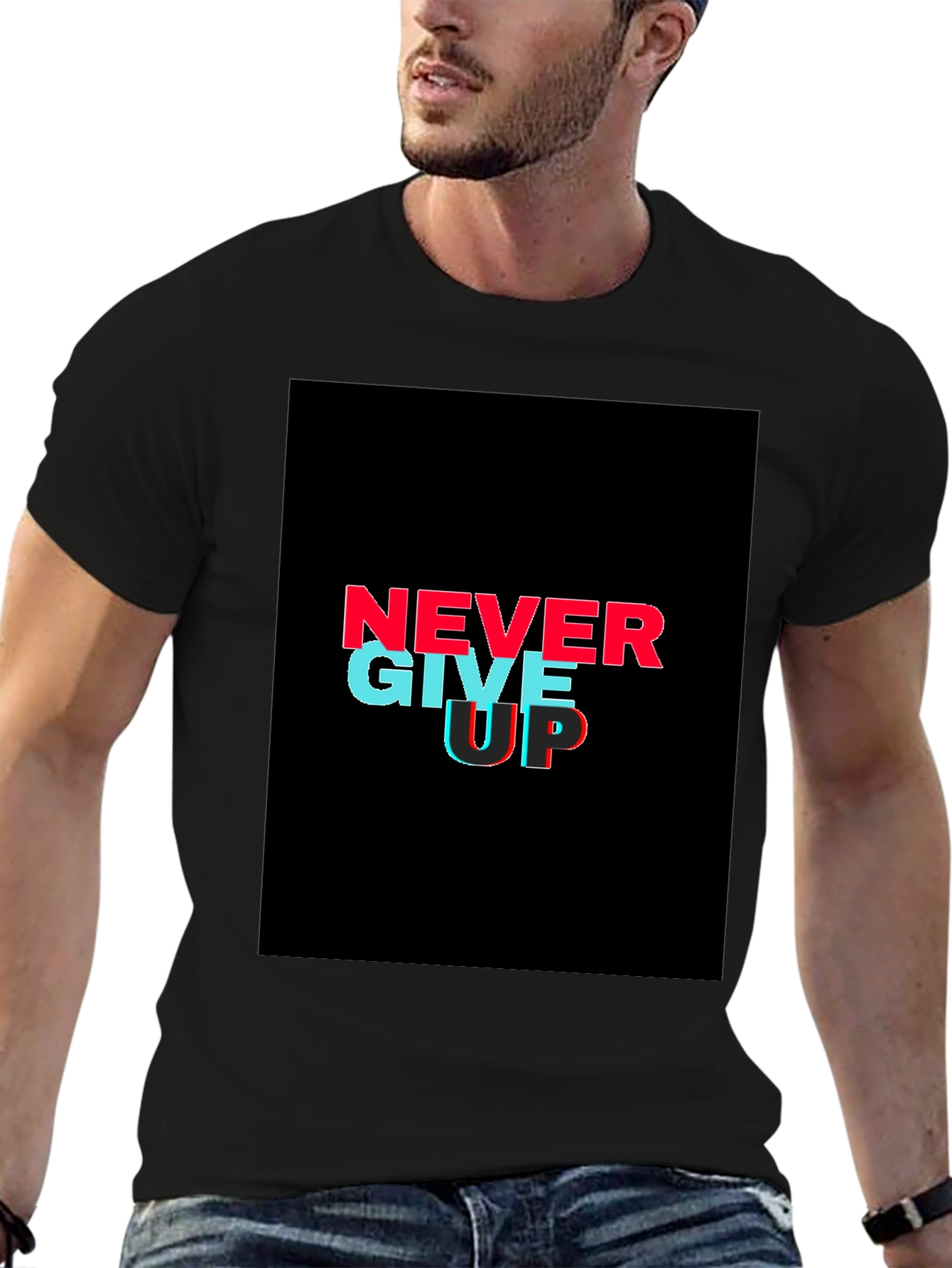 Black Never Give Up Graphic Tee - Black view 6