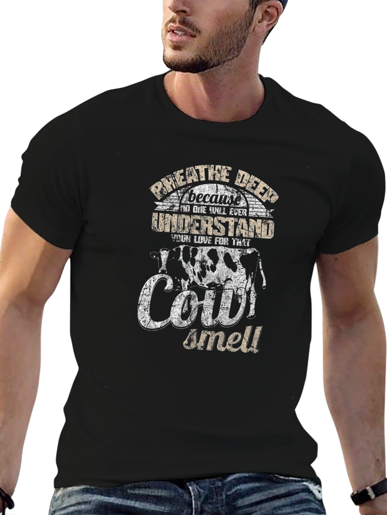 Black Cow Lover's Black T-Shirt: Breathe Deep, Cow Smell! view 6