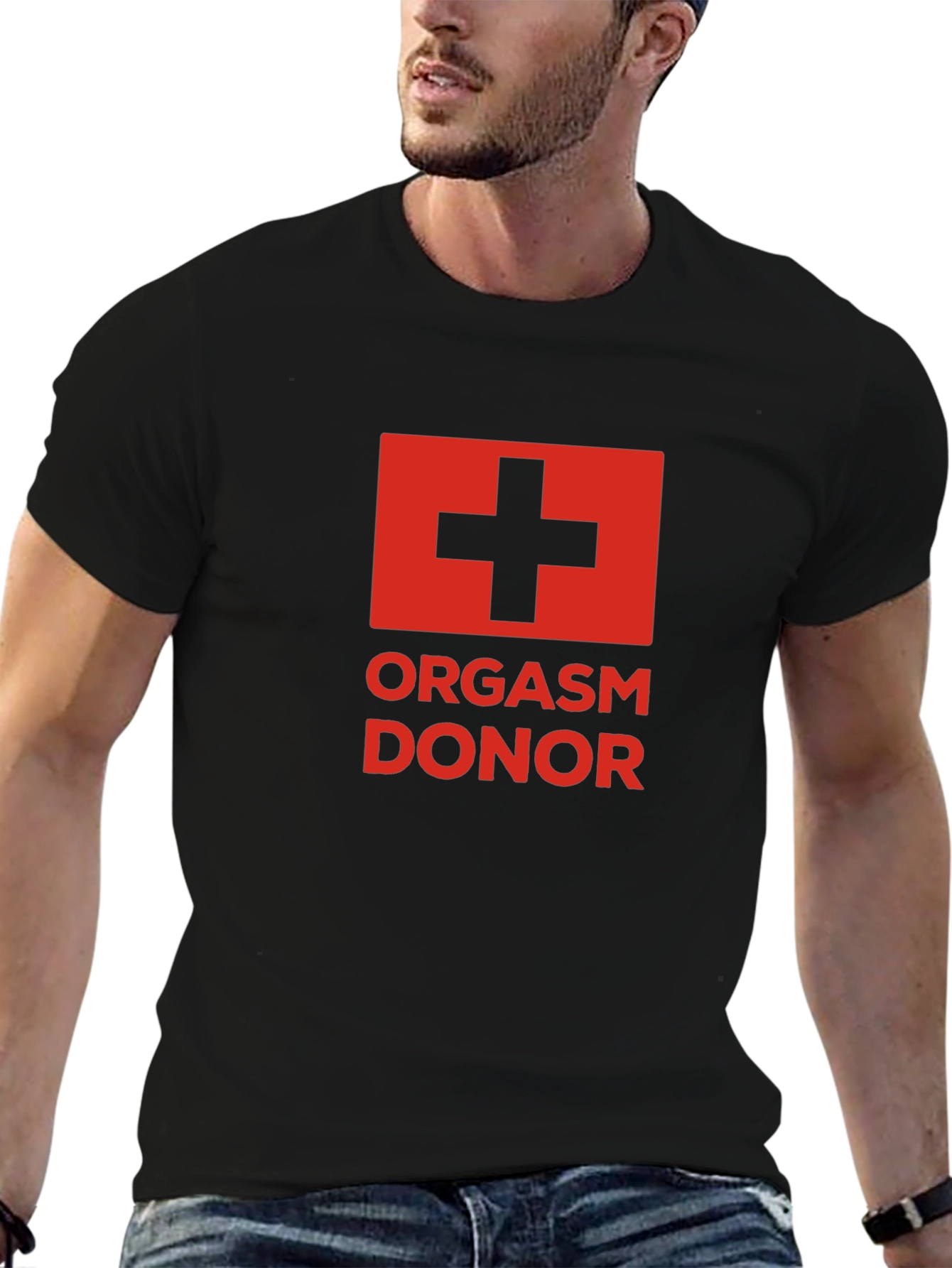 Black Orgasm Donor Graphic Tee - Black Humor Novelty T-Shirt view 6