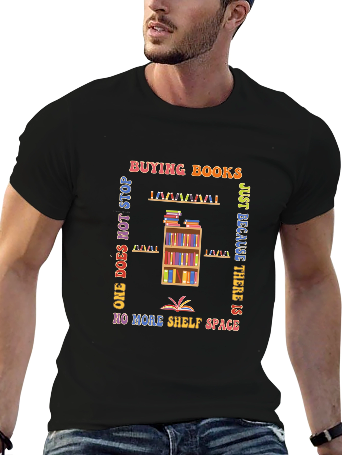 Black Book Lover's T-Shirt: Buying Books Never Stops view 6