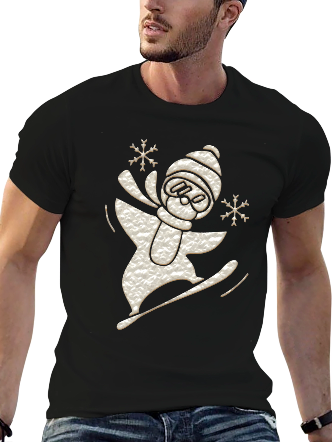 Black Snowboarder Snowman Graphic Tee view 6