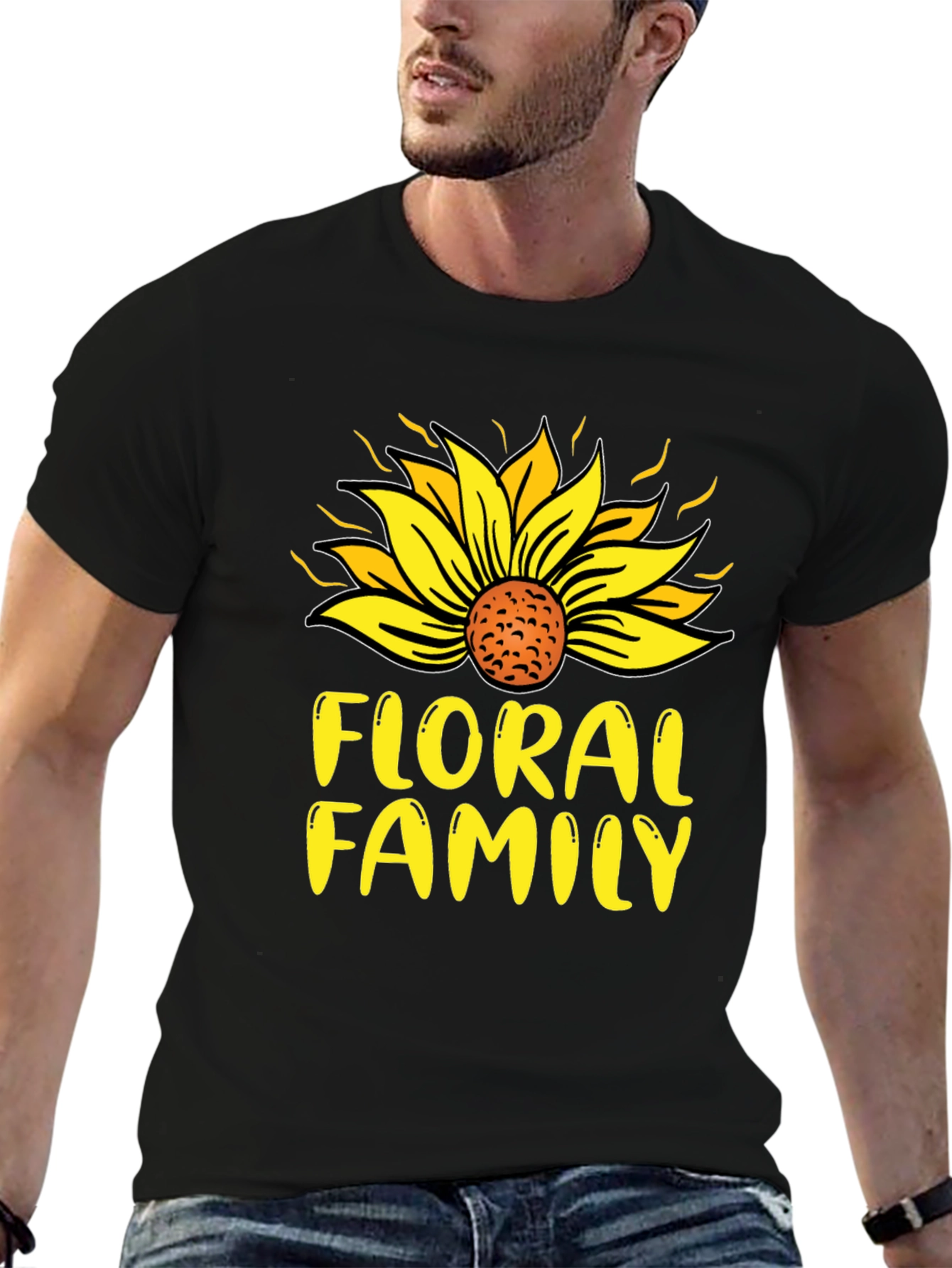 Black Floral Family Sunflower T-Shirt view 6