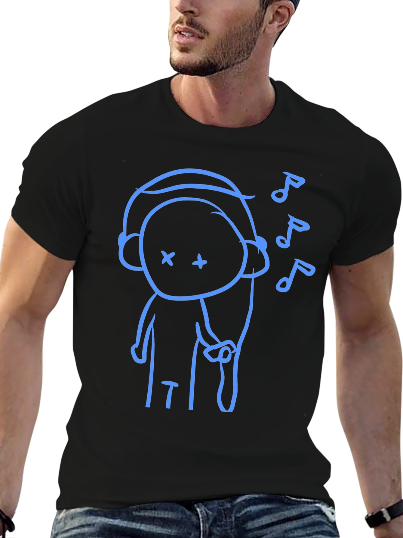 Black Black T-Shirt with Blue Music Lover Graphic view 6