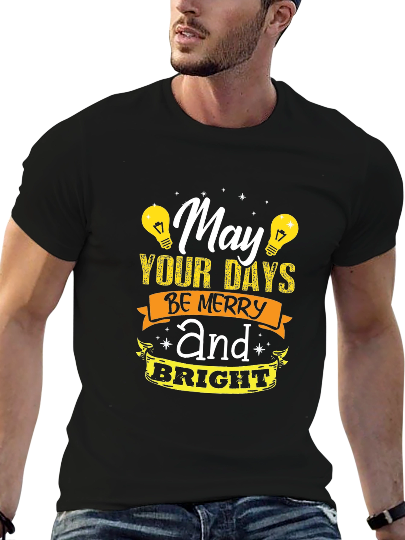 Black May Your Days Be Merry and Bright Graphic T-Shirt view 6