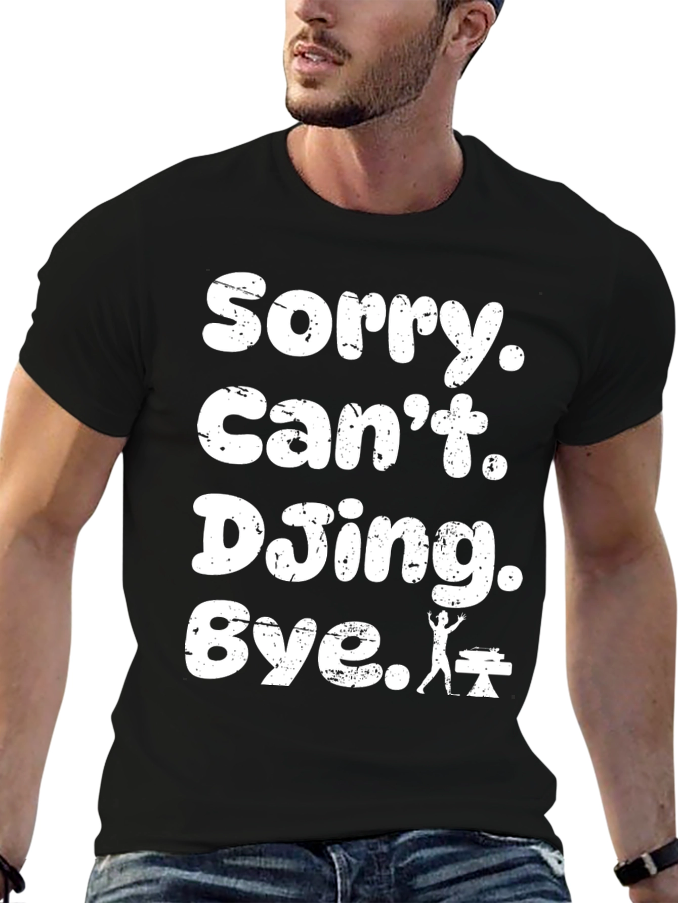 Black Sorry Can't DJing Bye Black T-Shirt view 6