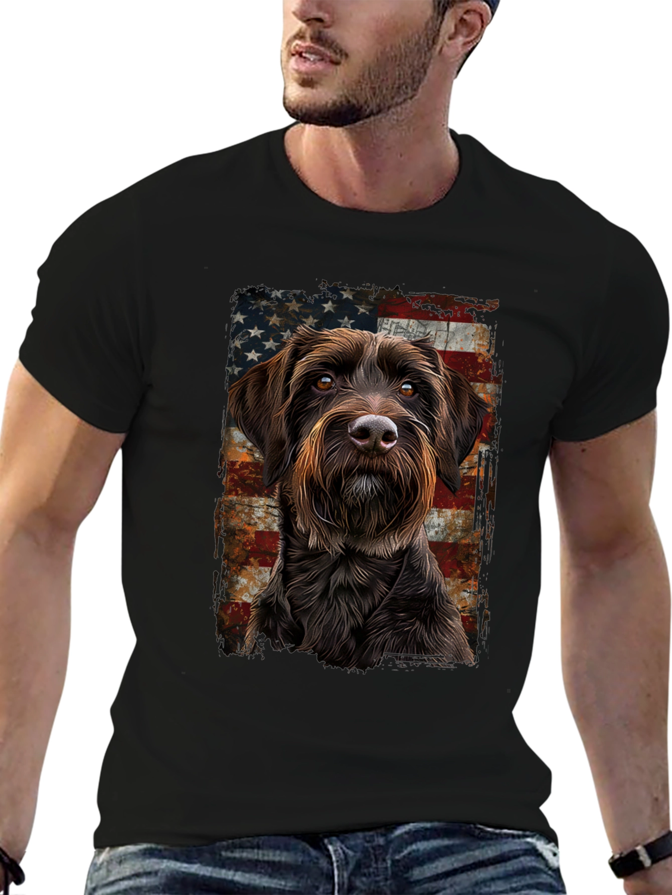 Black Dog Breed American Flag T-Shirt view 6