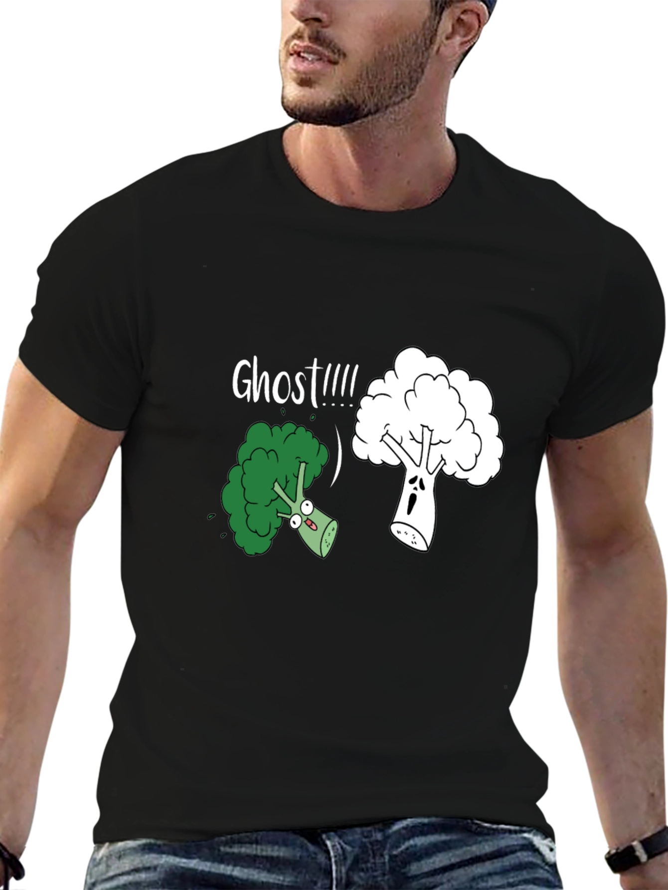 Black Broccoli Ghost Funny Graphic T-Shirt view 6