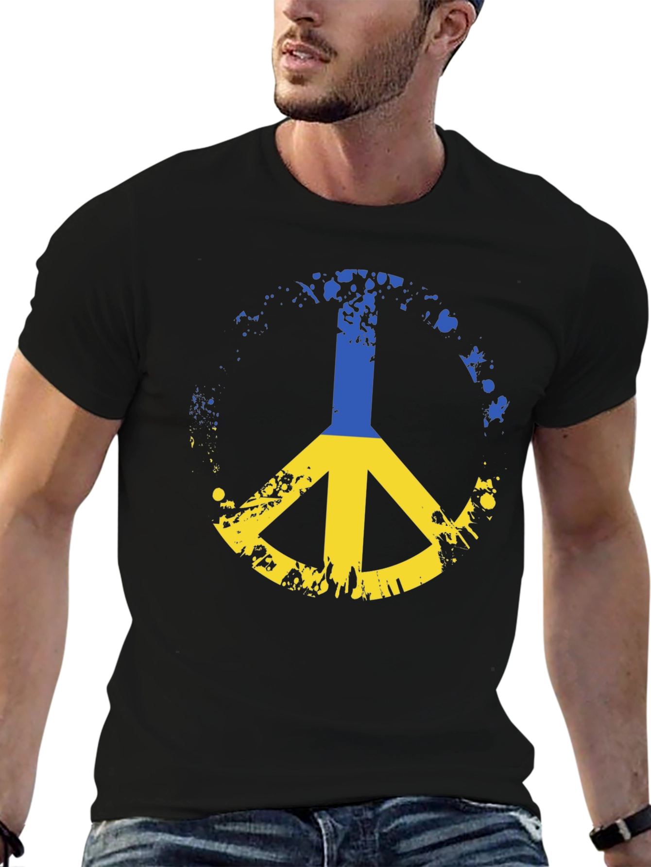 Black Ukraine Peace Sign Black T-Shirt view 6
