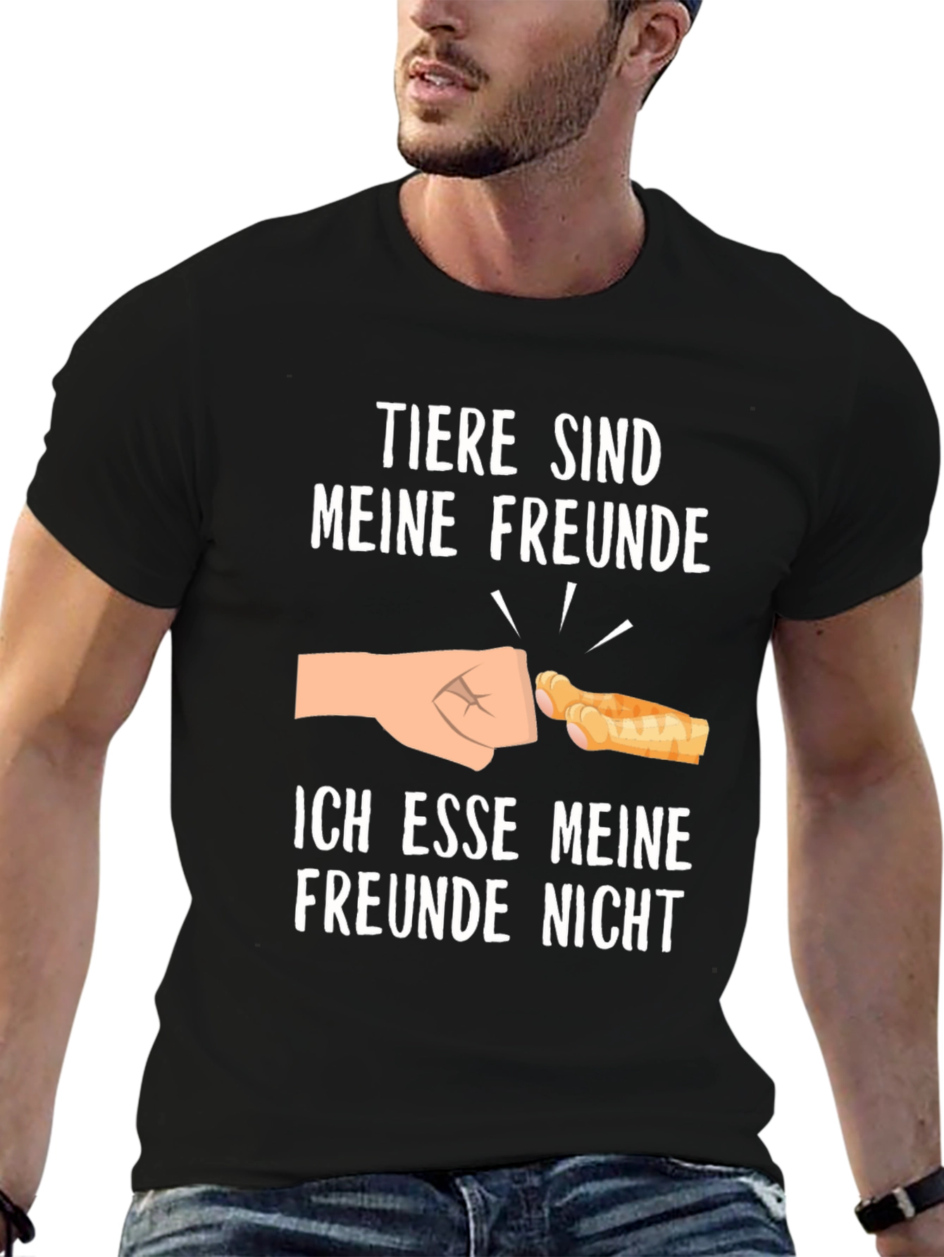 Black Vegan T-Shirt - Animals are Friends view 6