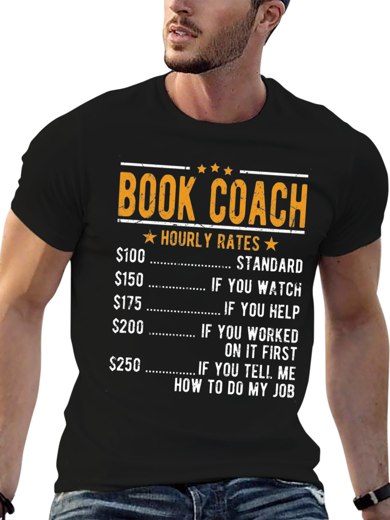 Black Book Coach Hourly Rates Funny Black T-Shirt view 6