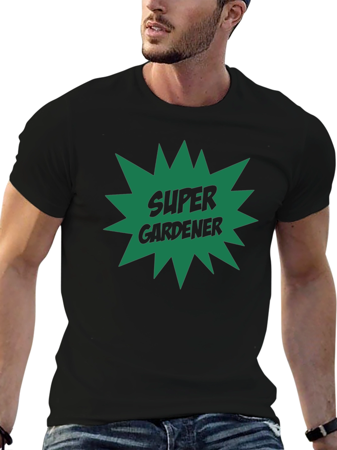 Black Super Gardener T-Shirt - Black Crew Neck Tee view 6