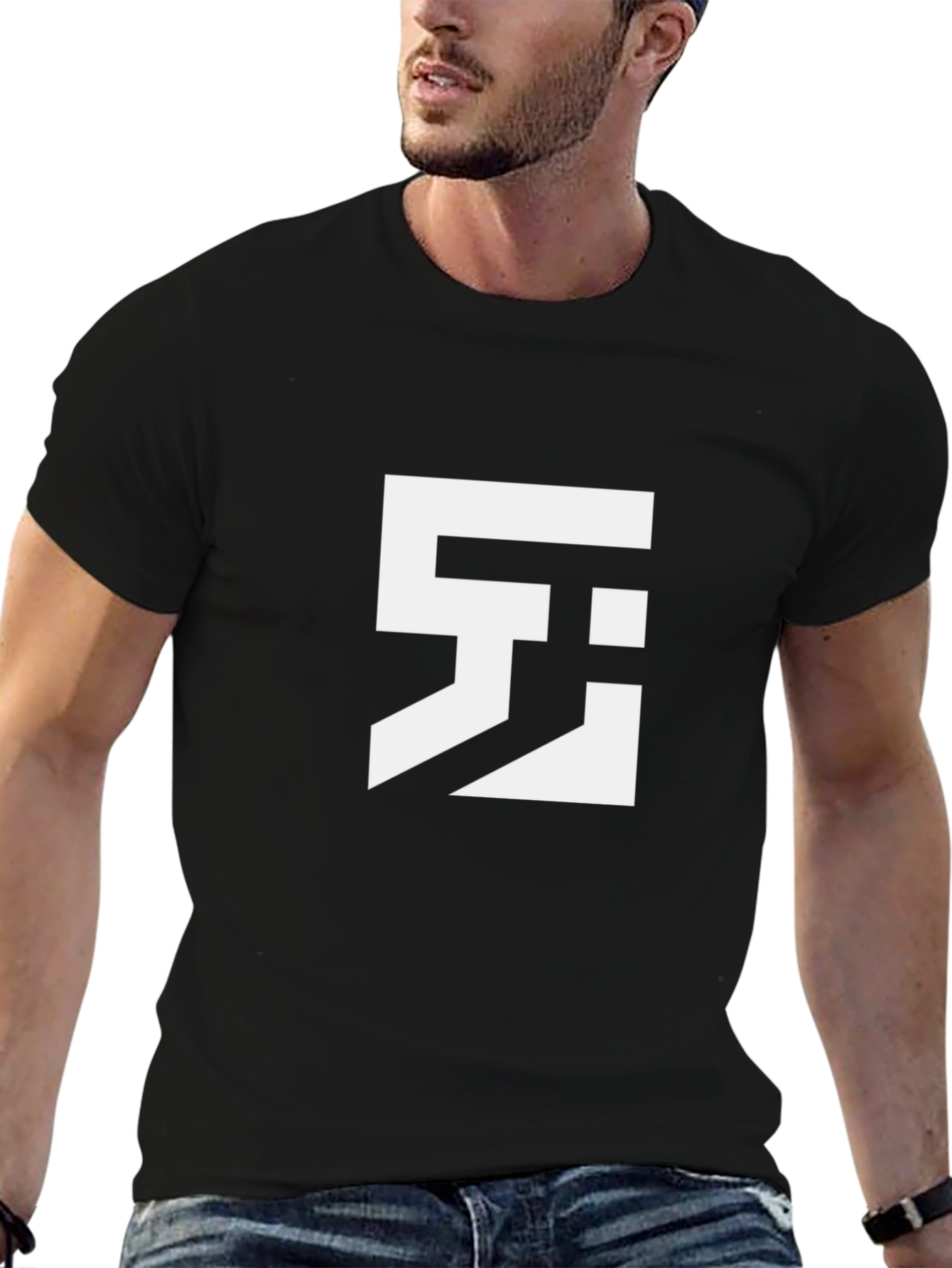 Black Modern Graphic Tee - Black view 6