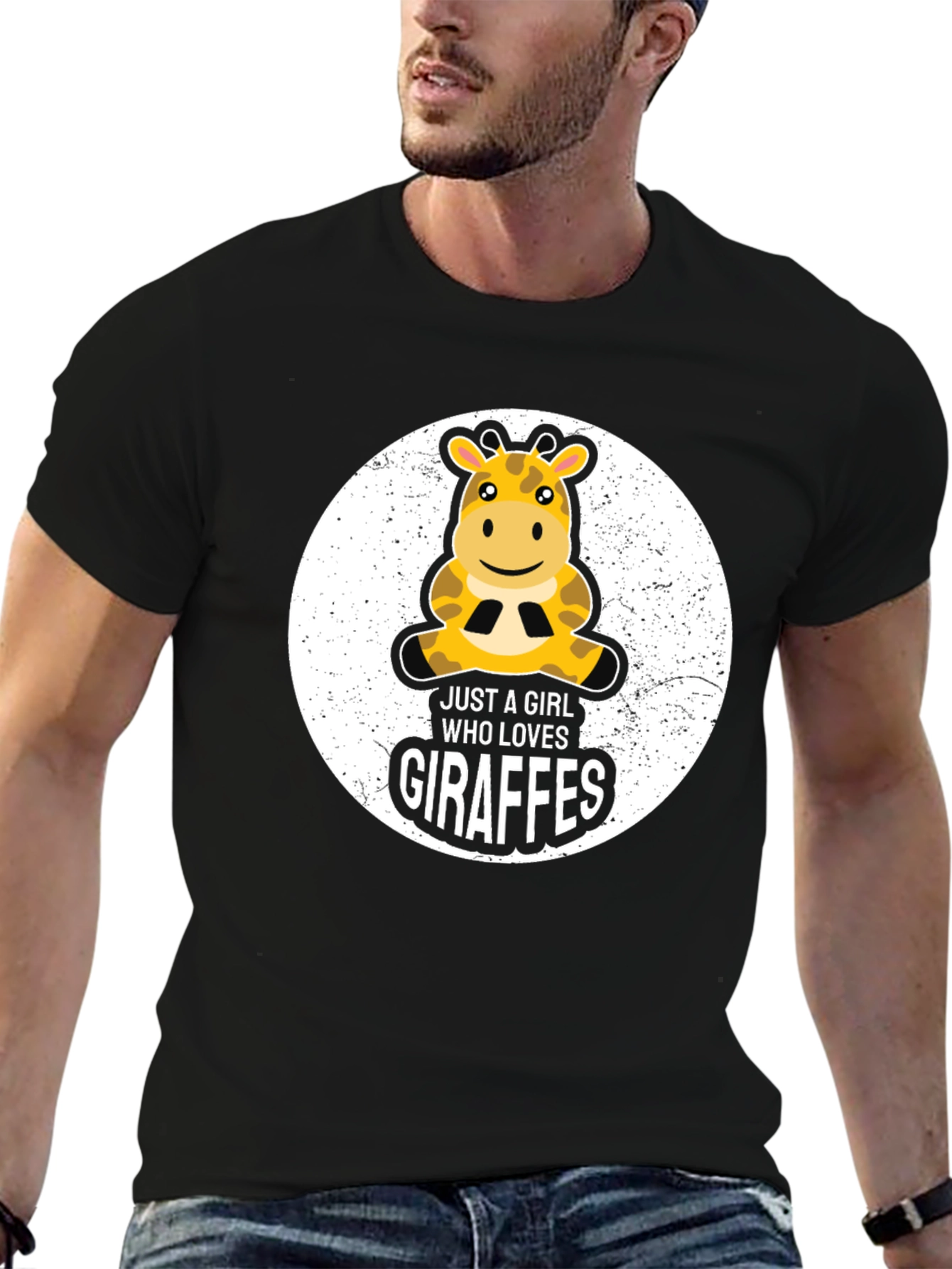 Black Just a Girl Who Loves Giraffes T-Shirt view 6