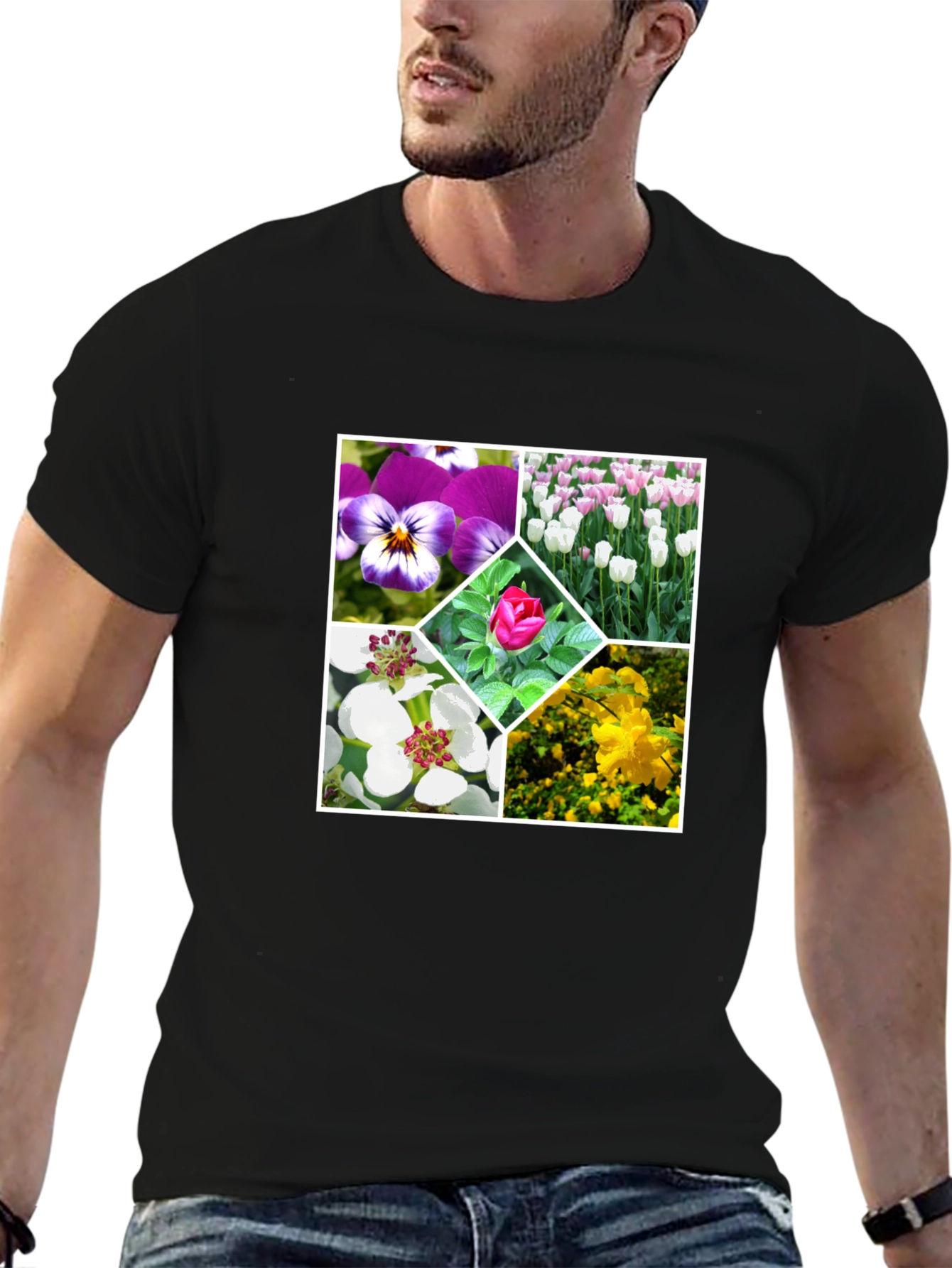 Black Floral Collage Black T-Shirt view 6
