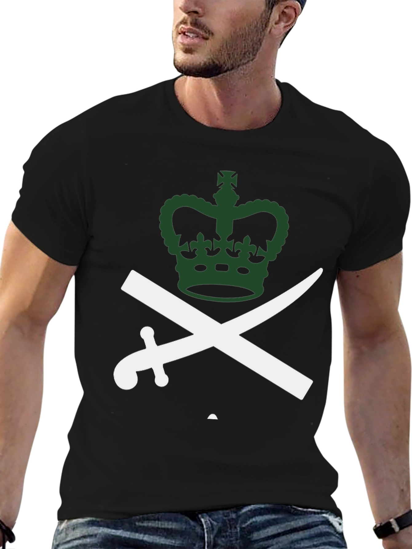 Black Crown and Swords Graphic Tee - Black Cotton T-Shirt view 6