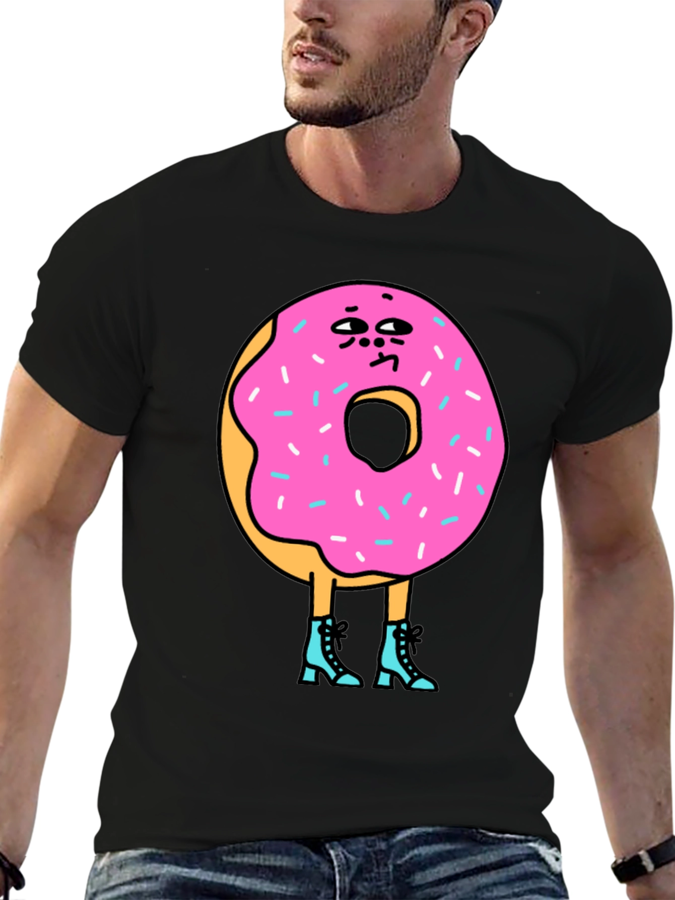 Black Donut Character Graphic T-Shirt view 6
