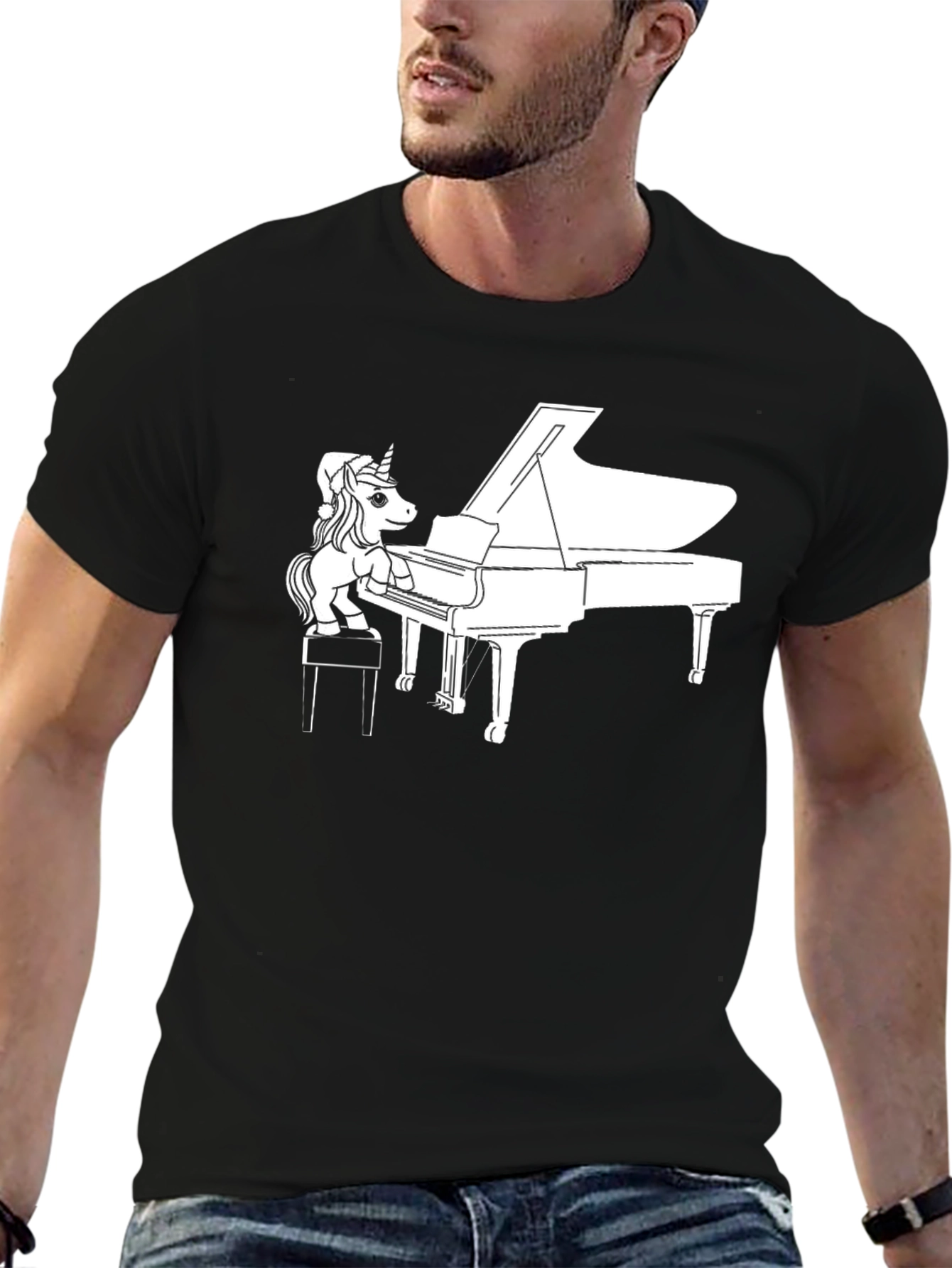 Black Unicorn Piano Player Graphic Tee - Black Cotton Blend view 6