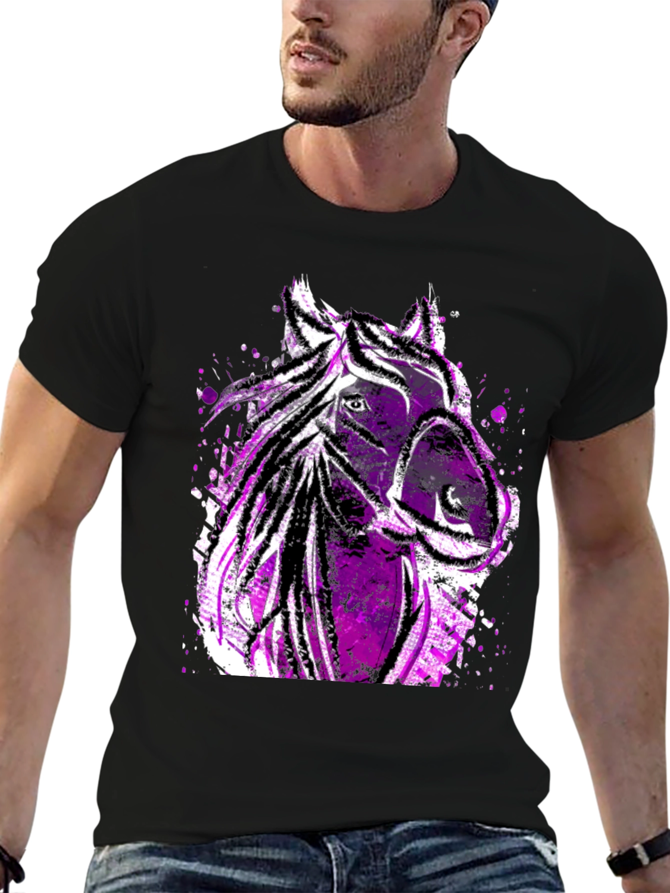 Black Abstract Horse Graphic Men's Tee - Black view 6